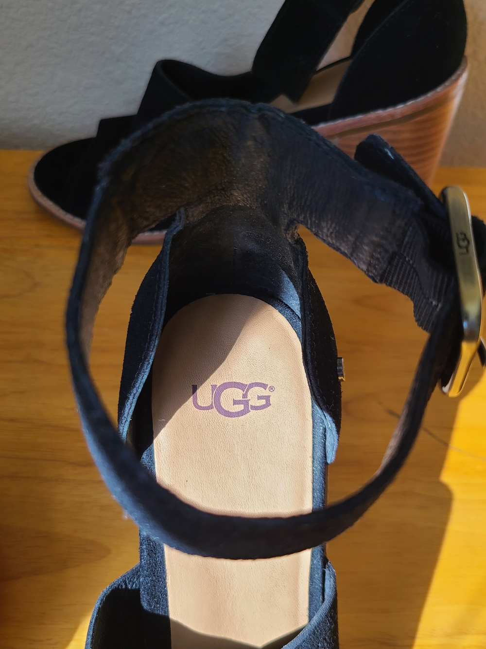 UGG Aja Black Suede Ankle Strap Heels - Picture 9 of 14